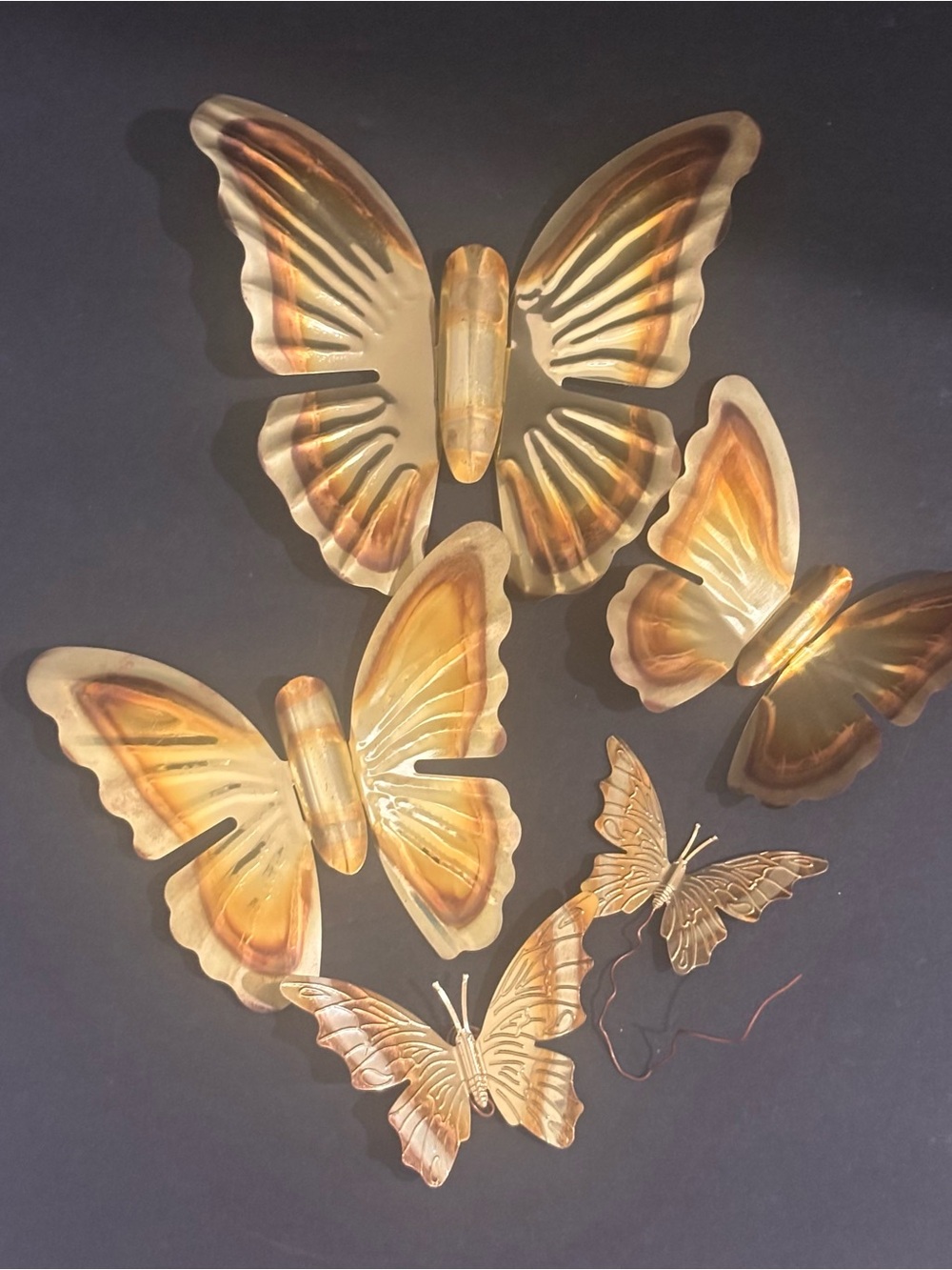 Vintage Brass Tone Butterfly Wall Decor Lot of 5 - MCM Hanging Art Mixed Sizes